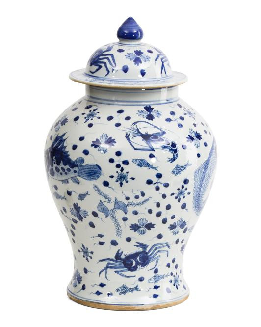 11x19 Fish Shrimp And Crab Porcelain Ginger Jar With Lid | TJ Maxx
