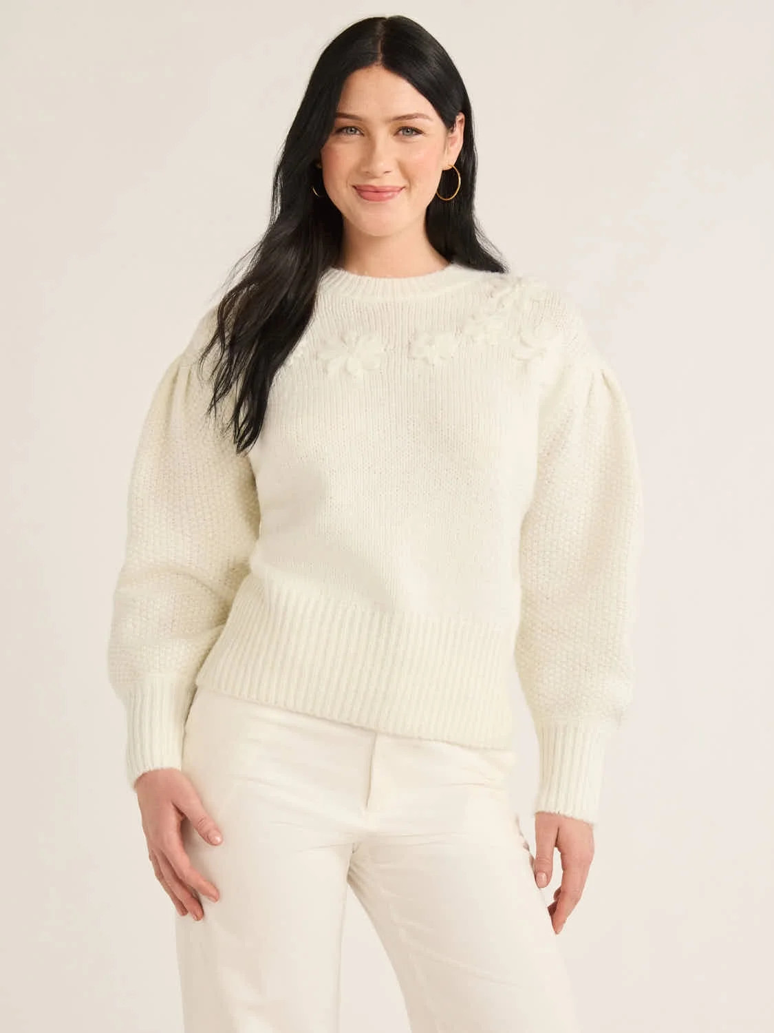 Free Assembly Women's & Women's Plus Embroidered Flower Sweater with Long Sleeves, Midweight, Siz... | Walmart (US)