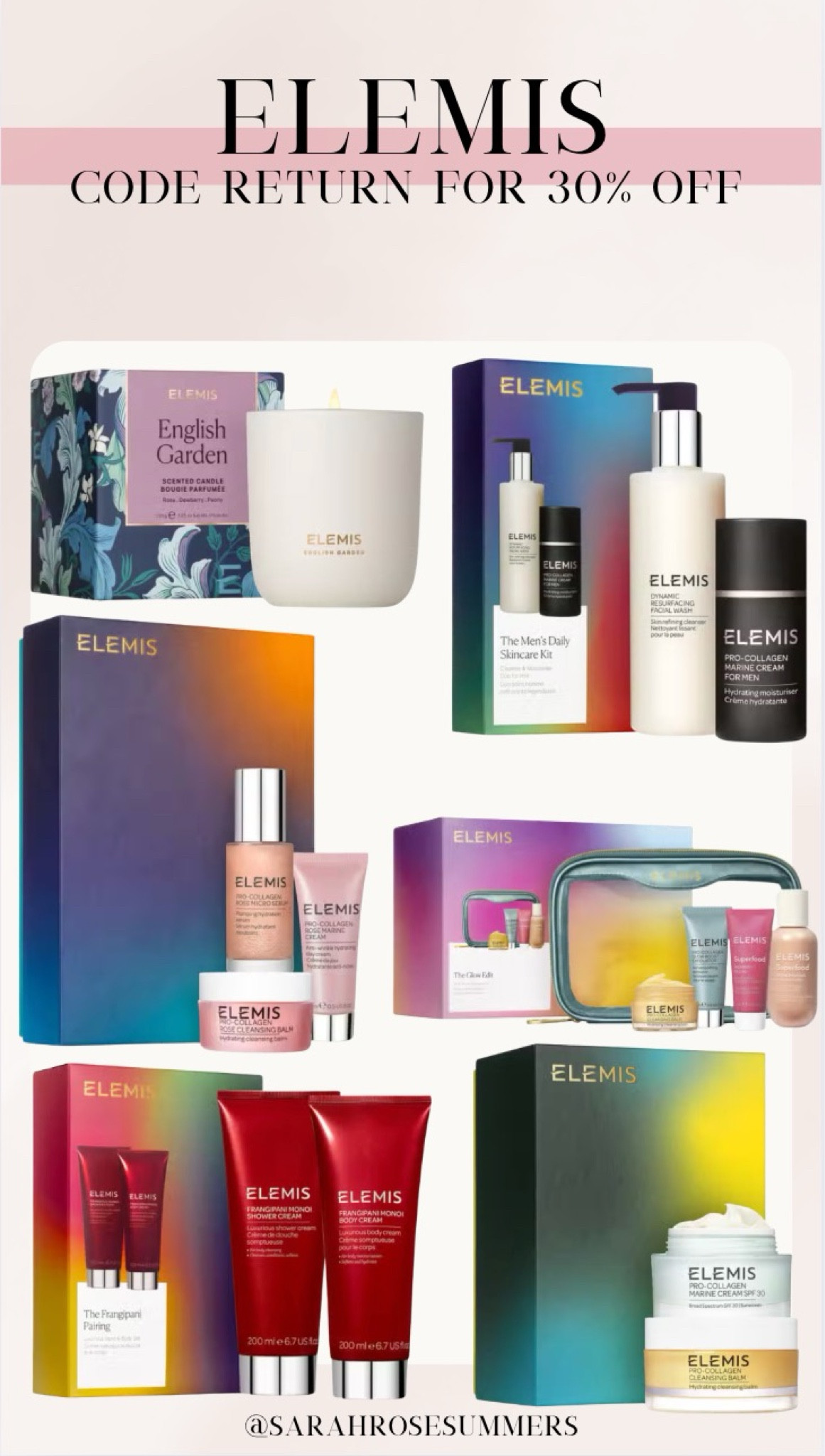 Elemis 30% off sitewide with code RETURN- plus free gift when you spend $150. Skincare gifts for her or skincare gifts for him. Stock up on your everyday favorites while they are on sale. Best smelling Elemis candle great gift for host

#LTKBeauty #LTKMens #LTKGiftGuide