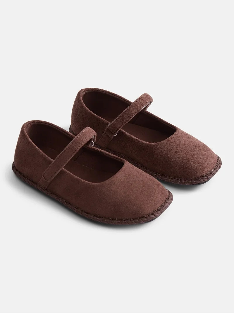 Wonder Nation Toddler, Little and Big Girls Faux Suede Whipstitch Ballet ShoesGT WN MICROSUEDE WH... | Walmart (US)