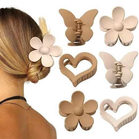 Butterfly Hair Claw Clip 6 Pcs Cute Flower Hair Clips Matte Large Claw Clips for Women Thick Hair Claw Non Slip Heart Clips for Thin Hair Clamps Butterfly Clips | Walmart (US)