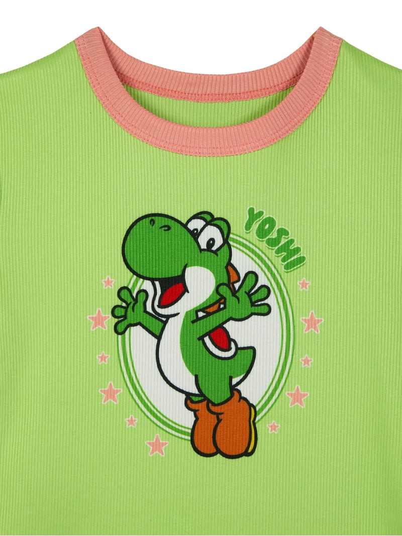 Yoshi Girls Short Sleeve Snug Fit Sleep Top and Shorts Pajama Set, 2-Piece, Sizes 4-10 | Walmart (US)
