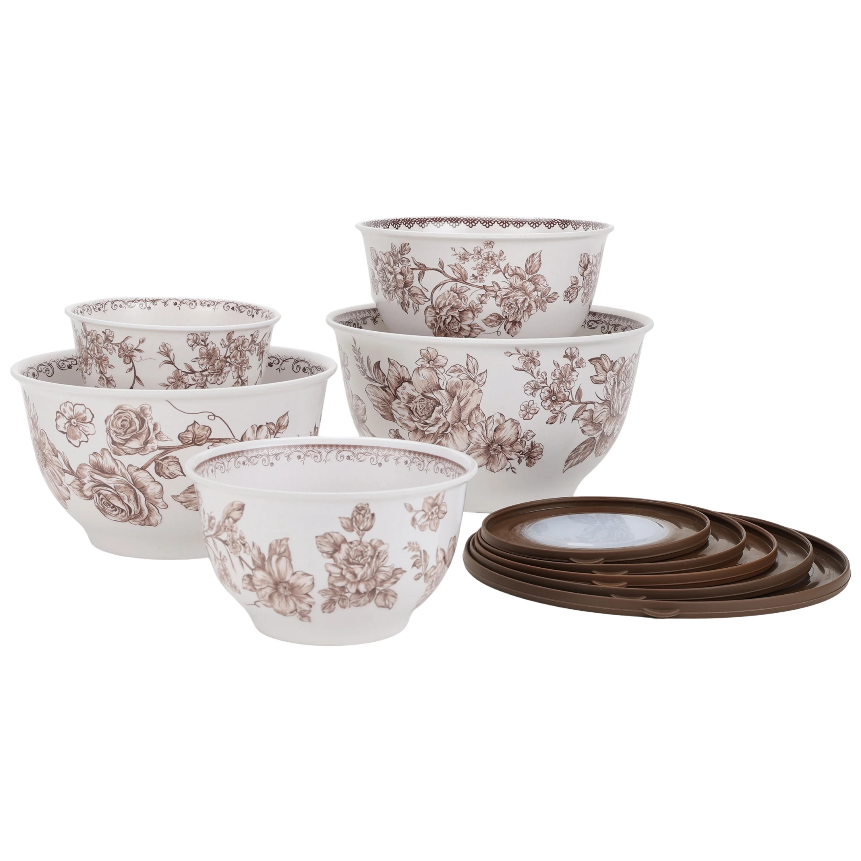The Pioneer Woman Agatha 10-Piece Bamboo Melamine Nesting Mixing Bowl Set, Brown | Walmart (US)