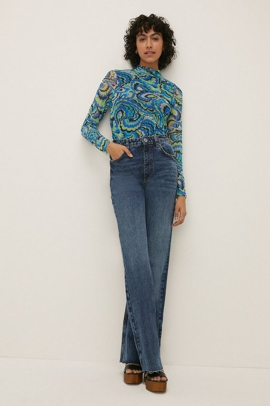 Floral Mesh Funnel Neck Top | Oasis UK & IE 