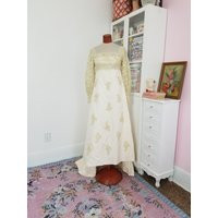 Vintage 1960's Cream Wedding Dress With Lace Appliques & Seed Pearl Beading Watteau Bow Back/Montaldo's Xs To Small | Etsy (US)