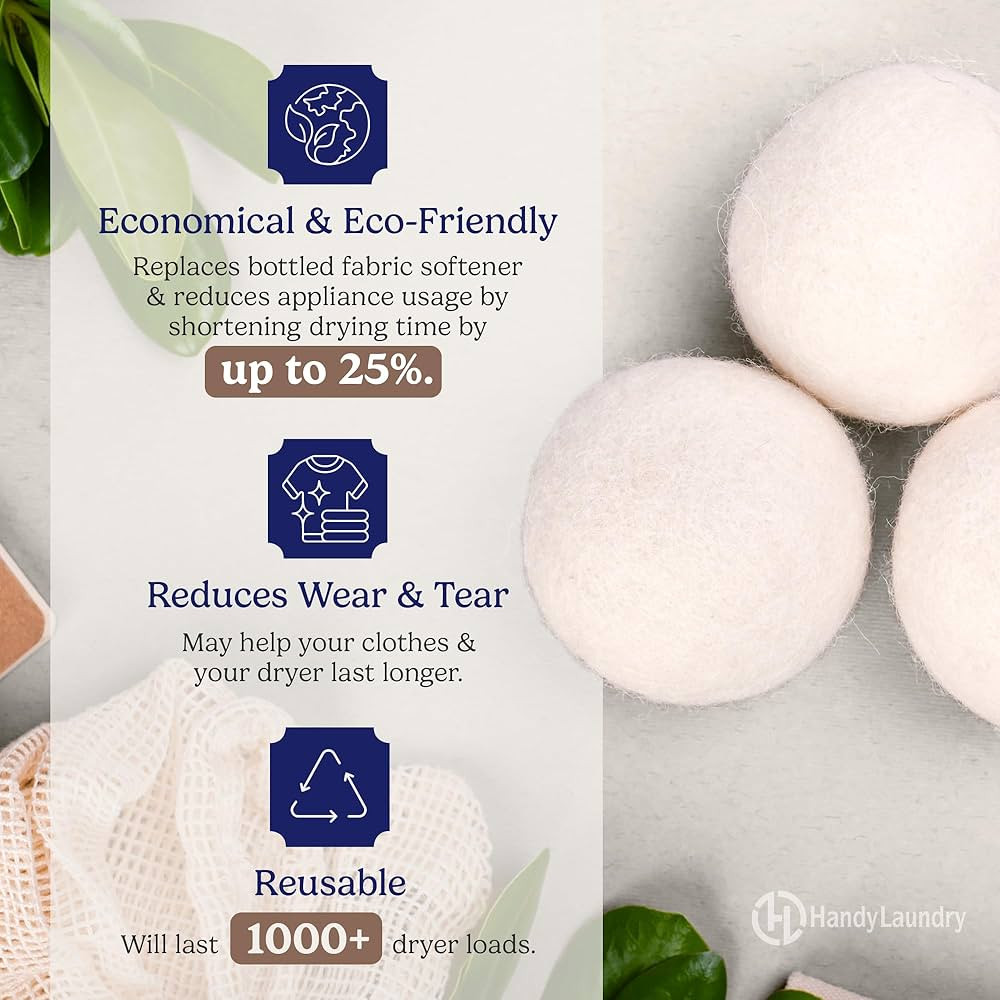 Handy Laundry Wool Dryer Balls - Natural Fabric Softener, Reusable, Reduces Clothing Wrinkles and... | Amazon (US)