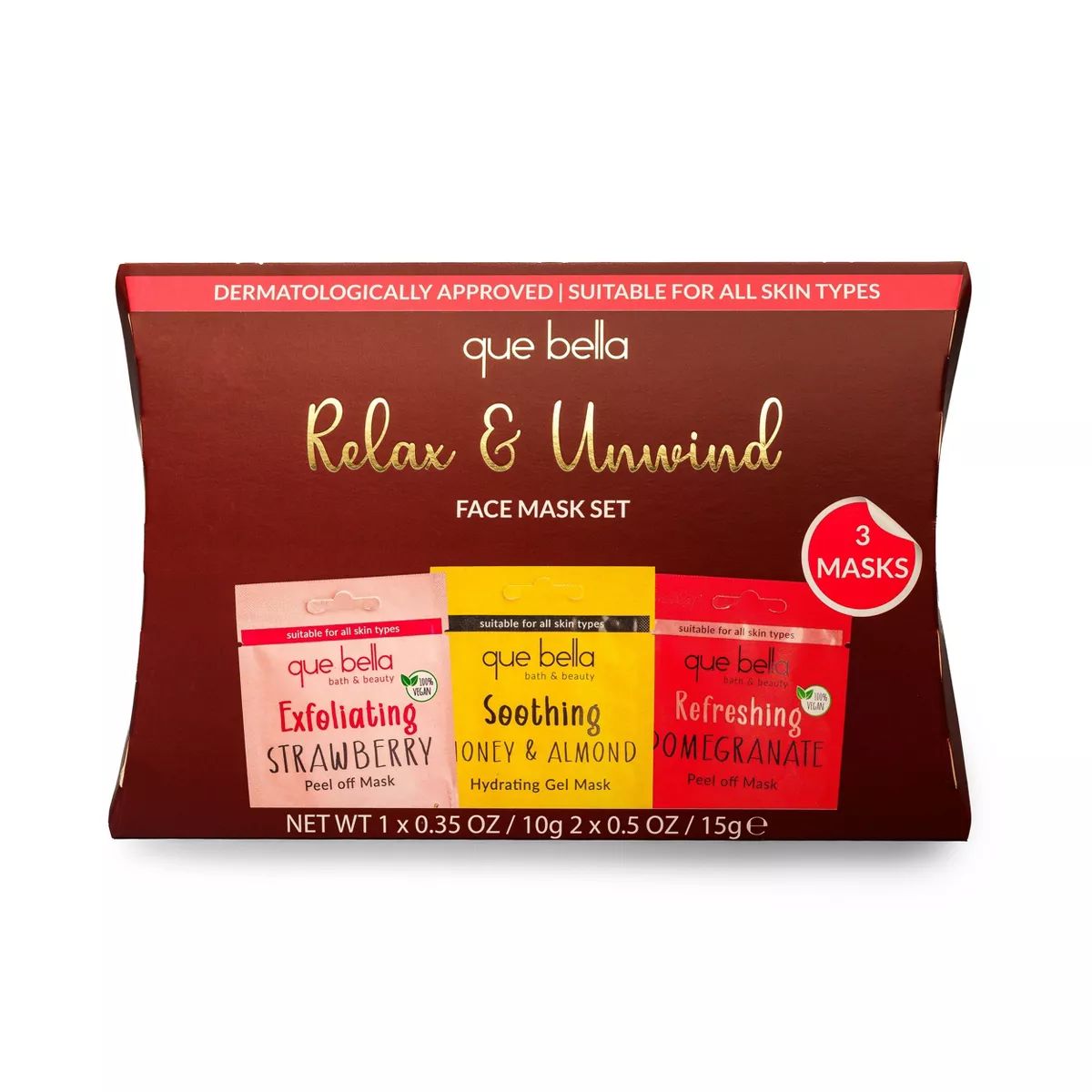 Que Bella Holiday Relax & Unwind Pamper Pouch Soothing Face Mask Gift Set - 1.36 fl oz/3pc | Target