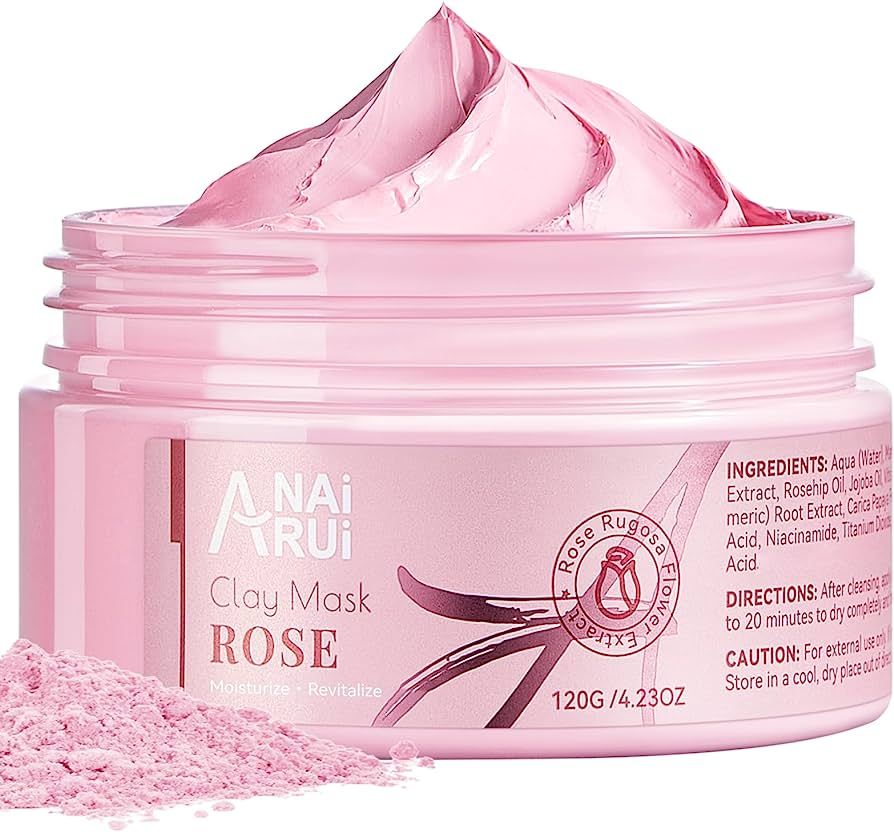 ANAI RUI Rose Clay Facial Mask, Face Mask Skin Care with Kaolin, Collagen, Pink Face Mask for Moi... | Amazon (US)