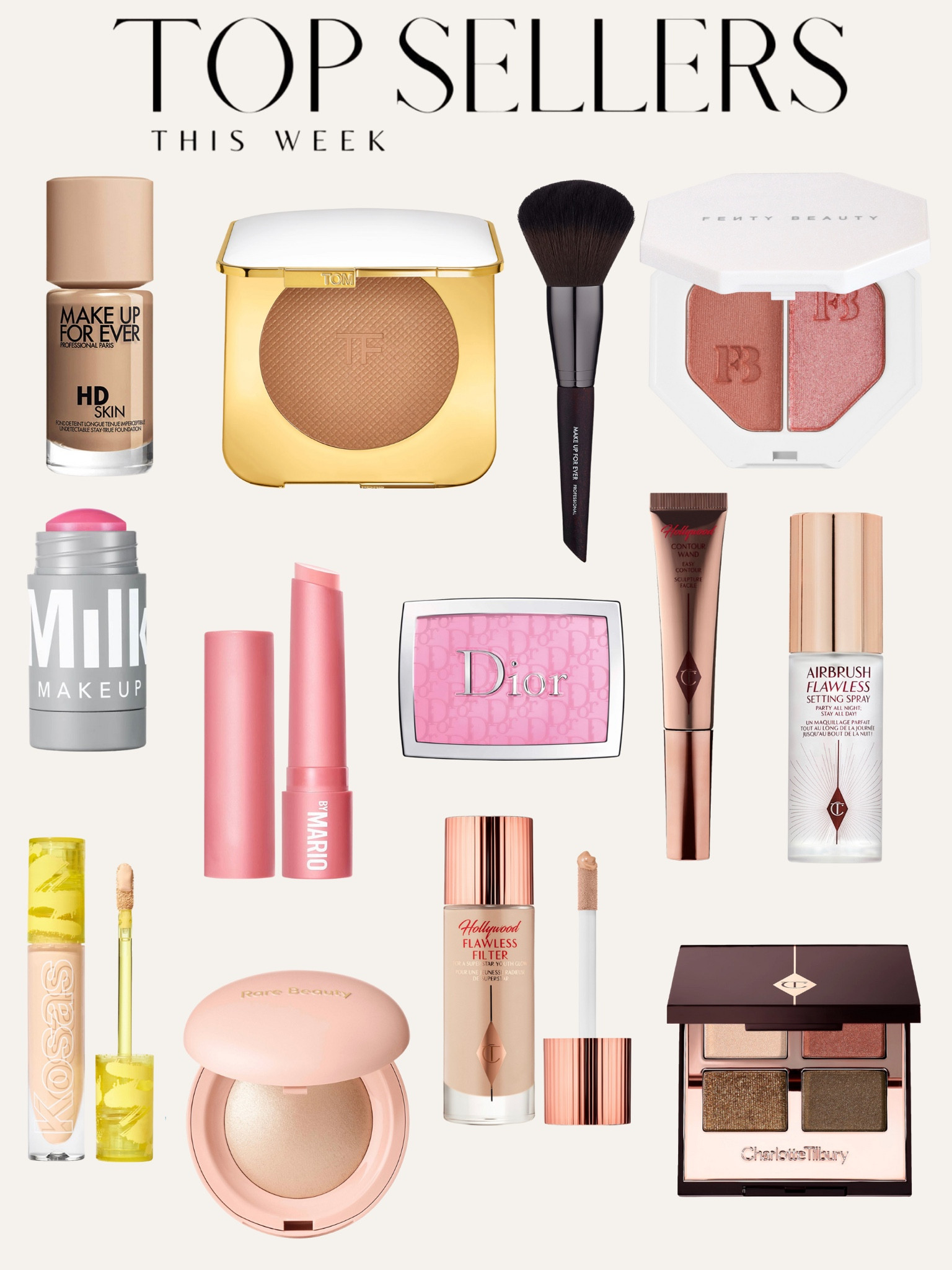 This weeks top sellers make up
Grwm 
Highlighter
Blush
Contour
Bronzer
Eyeshadow
Cream blush
Foundation
Flawless makeup

#LTKstyletip #LTKFind #LTKunder50