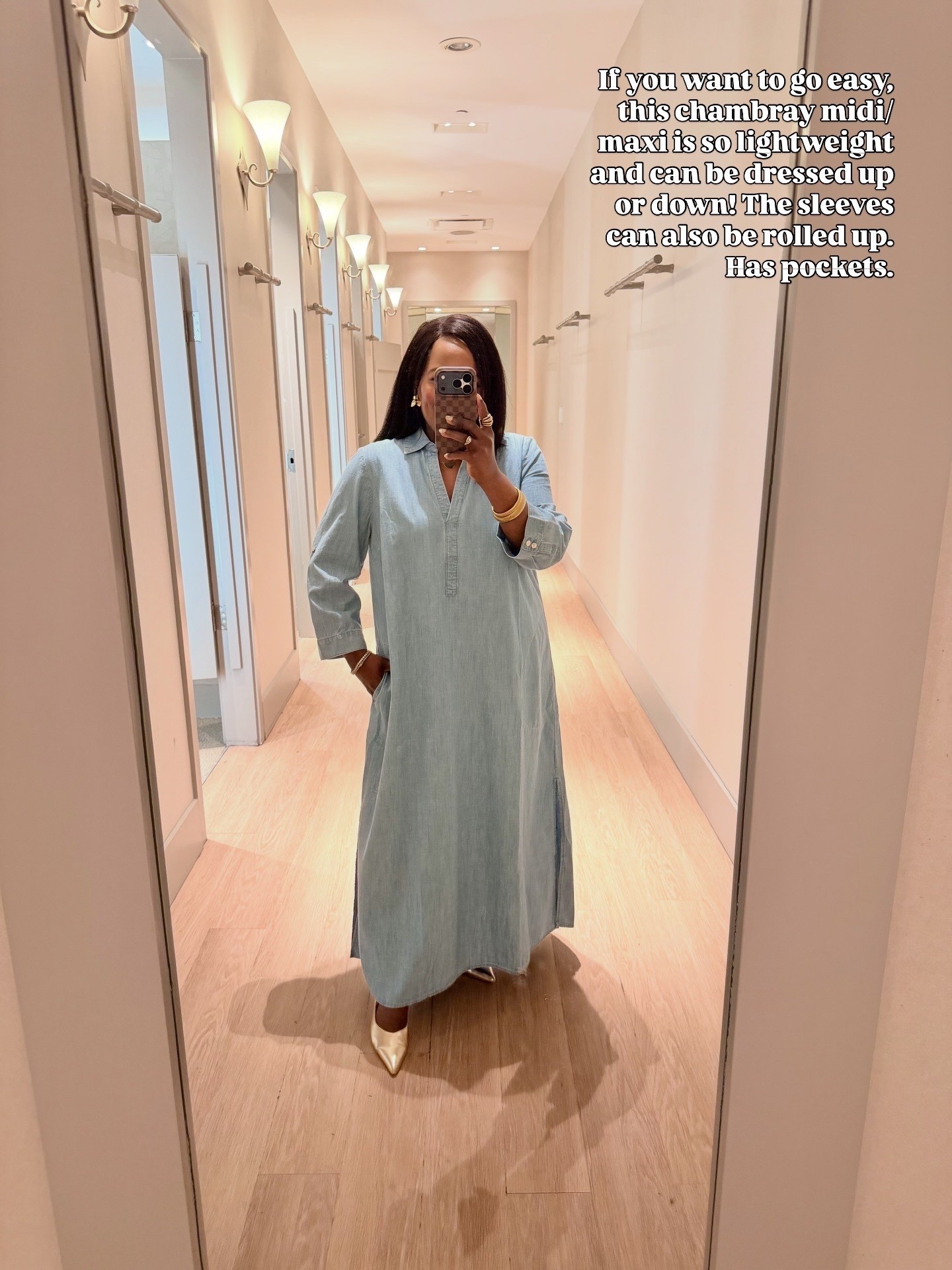 Easy midi / maxi chambray dress from @jjill / wearing the size large / Easter dress / spring dress / brunch / baby shower 

#LTKootd #LTKSpringSale #LTKOver40