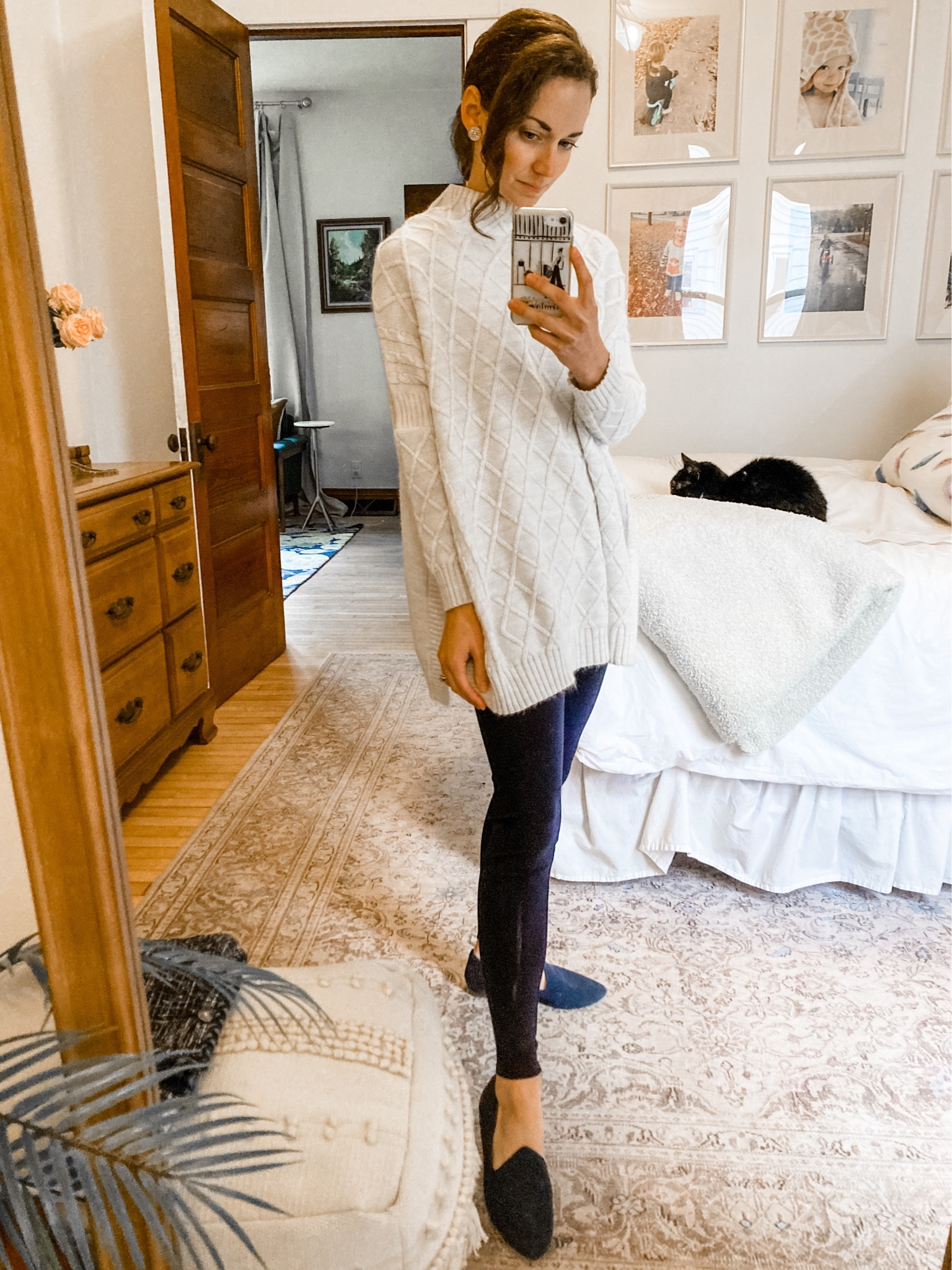 Thanksgiving outfit!
Sweater is one size, petite friendly. 
Size 00 petite leggings, order your usual size. 
Order 1/2 size up Birdies Heron flats. 
Petite outfit. Casual outfit. Simple outfit  

#LTKHoliday #LTKstyletip #LTKunder100