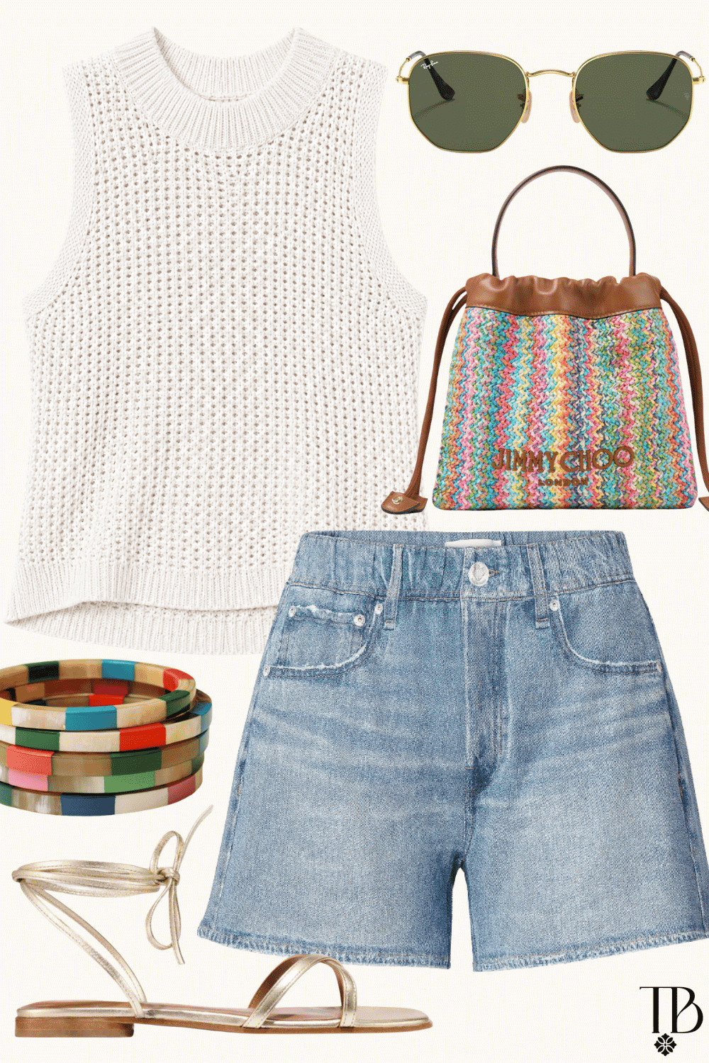 Summer texture + a pop of color 🌈✨ The easiest outfit formula: knit tank, denim shorts, fun accessories, and sunshine. ☀️👜 #LTKStyle #SummerOutfit #VacationStyle #LTKFinds 

 