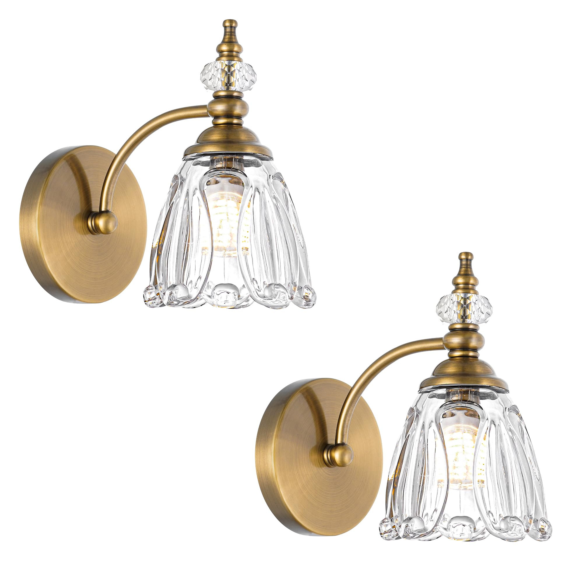 Vintage Brass Wall Sconces Set of Two, Brushed Gold Bathroom Vanity Light Fixtures, Hardwired Sco... | Amazon (US)