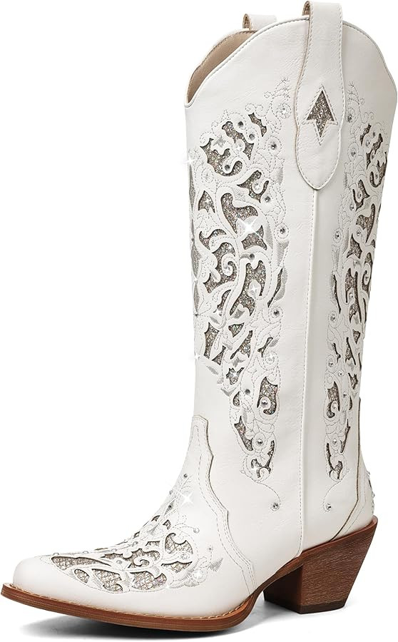 SaraIris Black Cowgirl Boots for Women Cowboy Boots Western Boots Chunky Heel Pointed Toe Pull On... | Amazon (US)