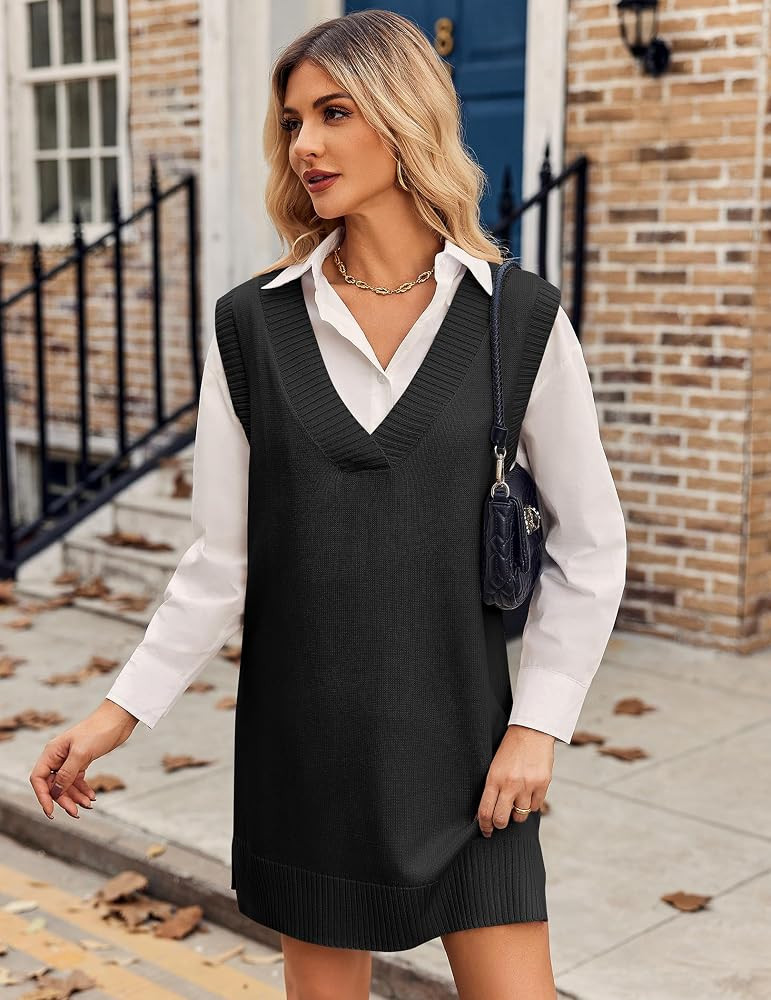 Zeagoo Women's Oversized Sweater Vest Dress V Neck Knit Pullover Sweater Vest Sleeveless Sweater ... | Amazon (CA)