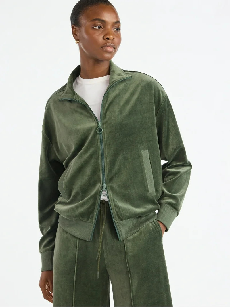 Scoop Women’s Velour Track Jacket, Lightweight, Sizes XS-XXL | Walmart (US)