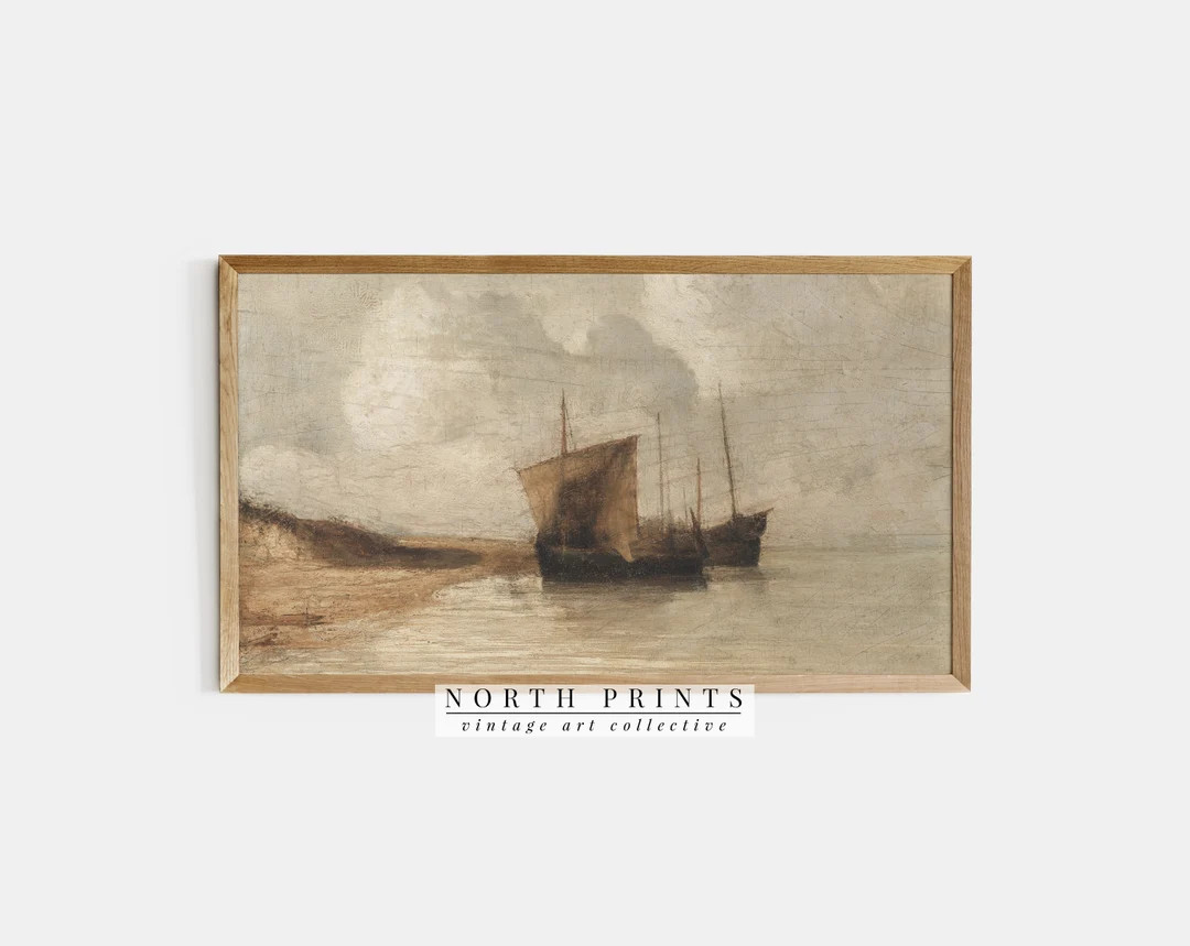 Moody Sailboats Landscape Painting: Earthy Coastal TV Art (Digital Download) TV383 | Etsy (US)