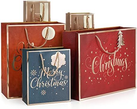 Christmas Gift Bags Assorted sizes with Gift Tags, Holiday Wrapping Paper Gift Bag With Handle, G... | Amazon (US)