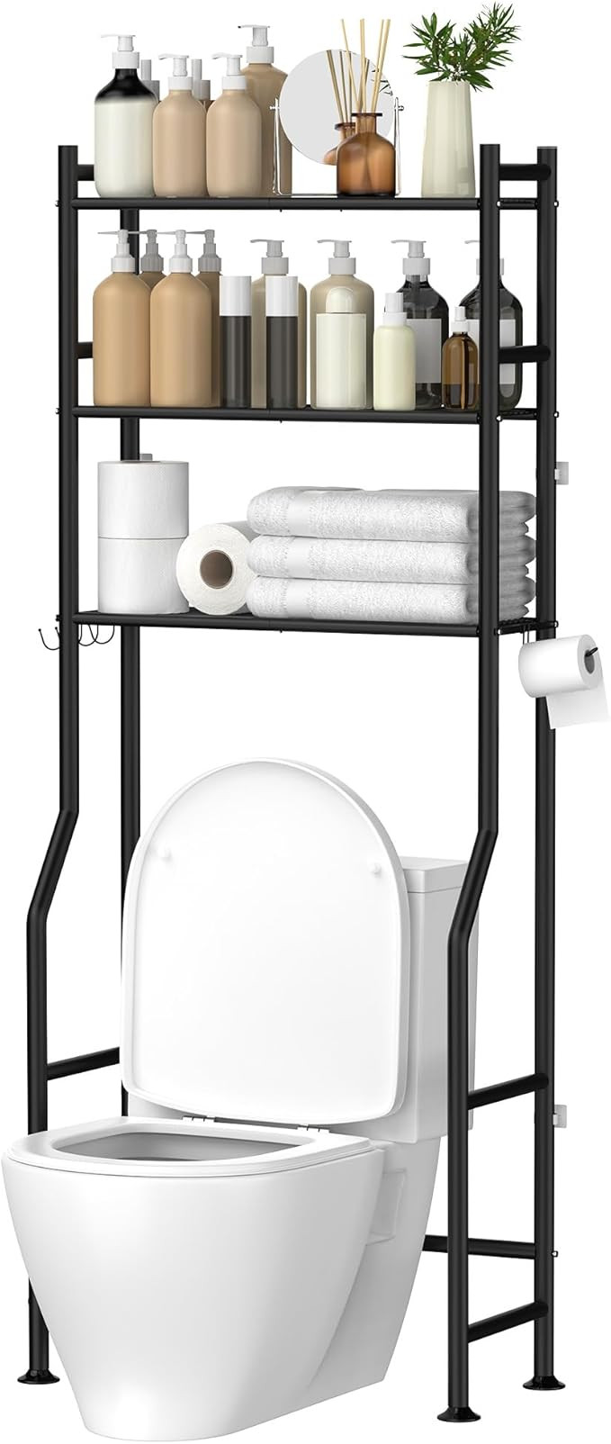 3-Tier Over The Toilet Storage, Space Saver Metal Bathroom Shelves, Freestanding Above Over Toile... | Amazon (US)