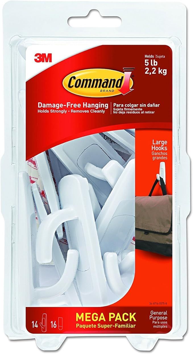 Command Large Utility Hooks, Damage Free Hanging Wall Hooks with Adhesive Strips, No Tools Wall H... | Amazon (US)