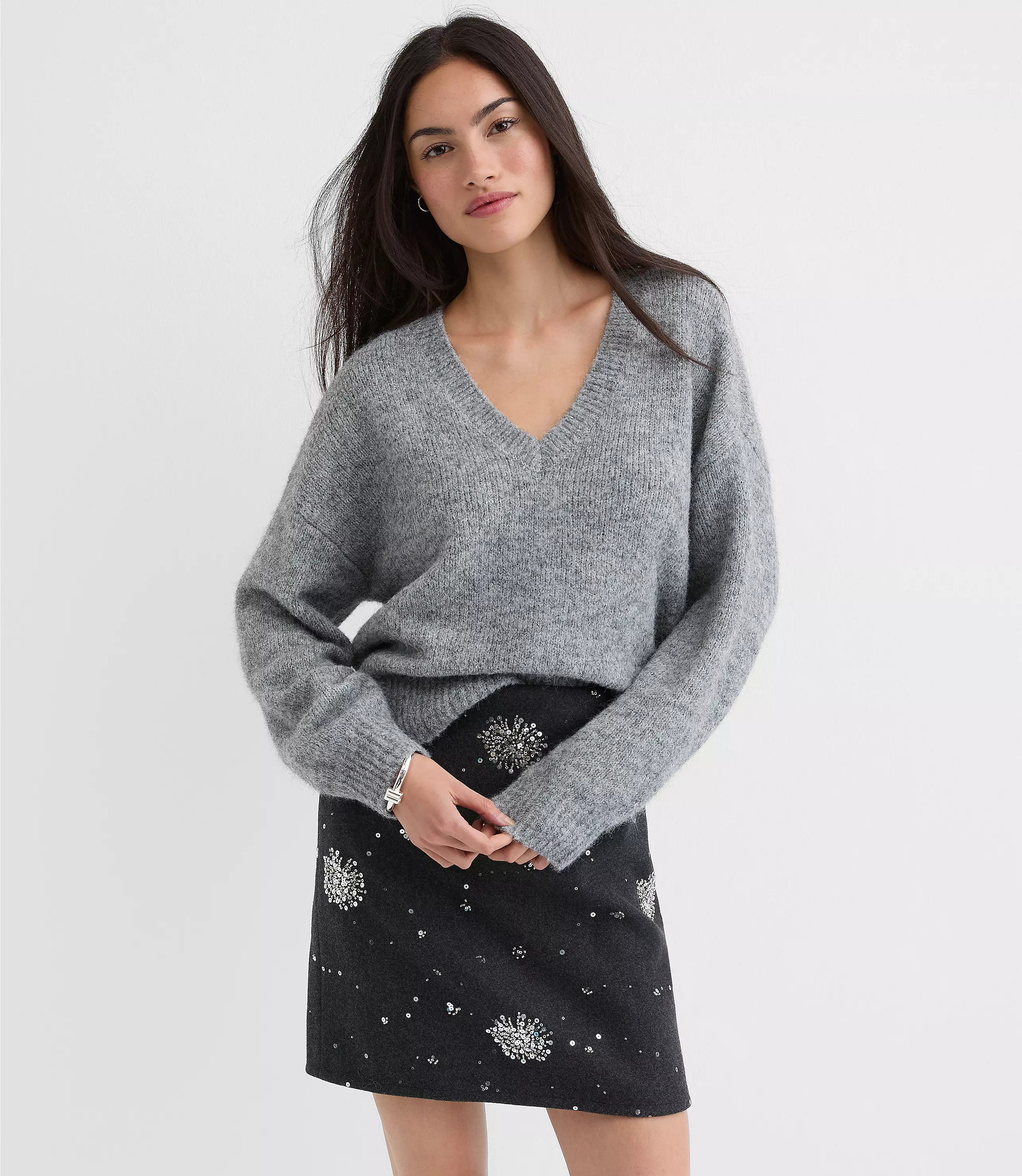 Ribtrim Relaxed V-Neck Sweater | LOFT