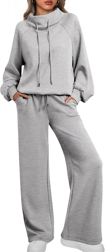 AUTOMET Lounge Sets for Women Sweatsuits 2 Piece Outfits 2025 Fall Drawstring Sweatshirt Wide Leg... | Amazon (US)