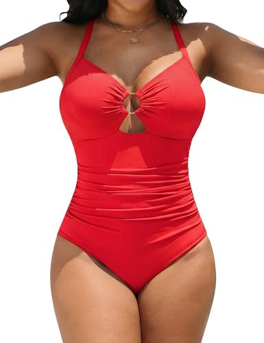 Blooming Jelly Womens Plus Size Bathing Suit Flattering Full Coverage Swimsuit Over 50 One Piece Swimming Suits (XXL, Red) | Amazon (US)