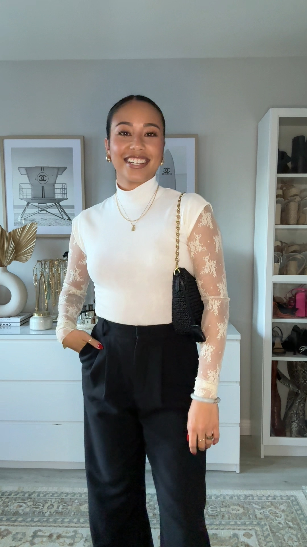 date night look with a little bit of lace ✨ | black trousers | Abercrombie sloane pants | white lace long sleeve | white lace top | free people lace top | lace undershirt | winter look | holiday look | winter outfit | holiday outfit 

#LTKstyletip #LTKfindsunder50 #LTKfindsunder100