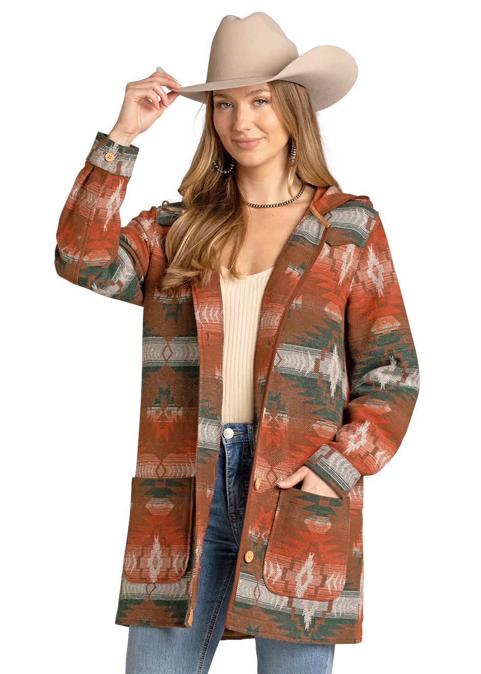 Aztec Jacquard Coat With Hood | Rock & Roll Denim