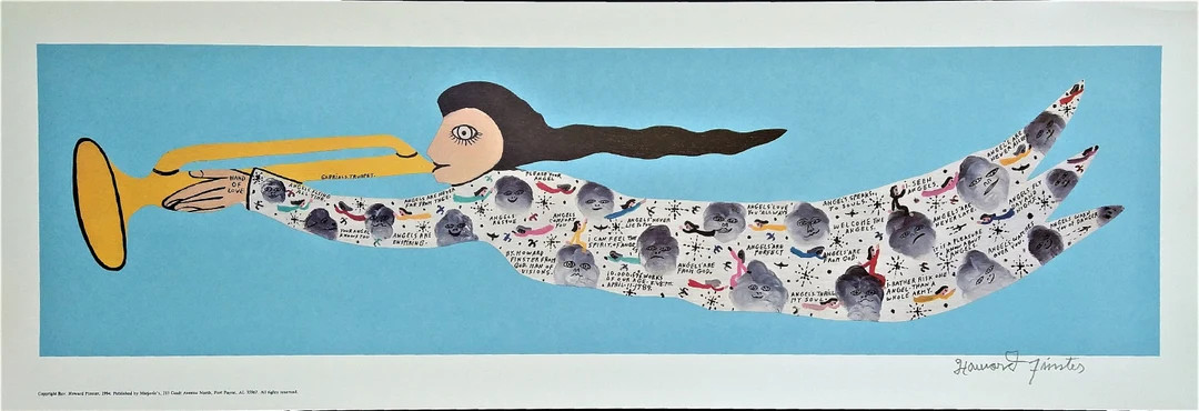 Signed HOWARD FINSTER Folk Art ANGEL print- 27.25" x 9.25" - Excellent unframed - Buy one for you... | Etsy (US)