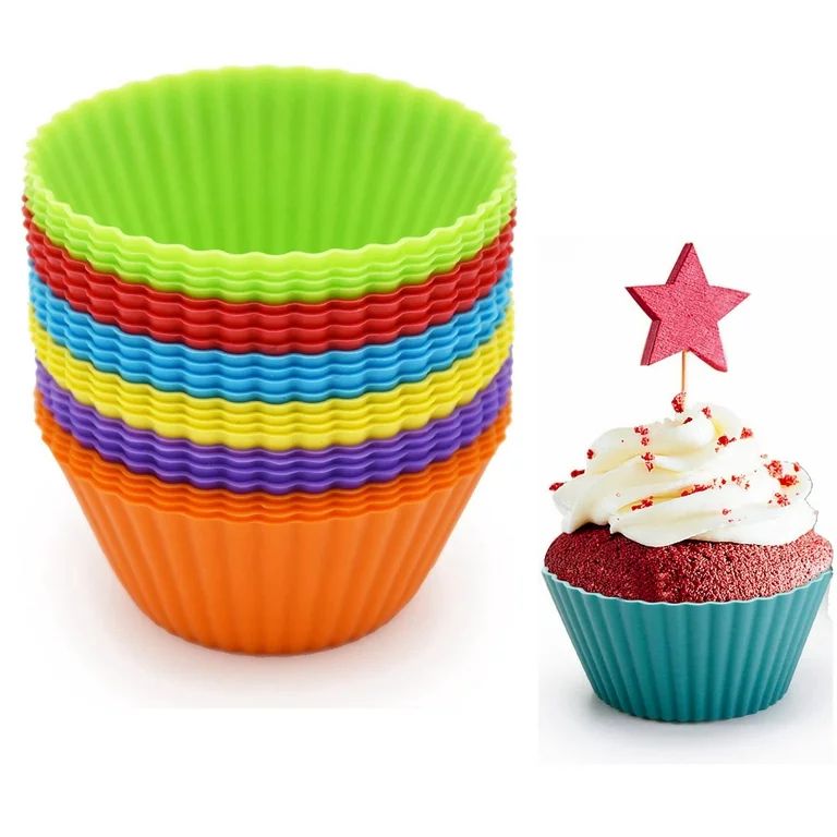24 Pack Silicone Cupcake Baking Cups, Reusable & Non-stick Muffin Cupcake Liners Holders Set for ... | Walmart (US)