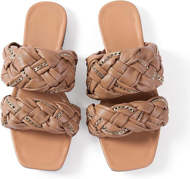 Women Flat Sadals Woven Leather Flip-Flops Pearls Bow Sandals Beach Rivets Rain Jelly Gold Pearls | Amazon (US)