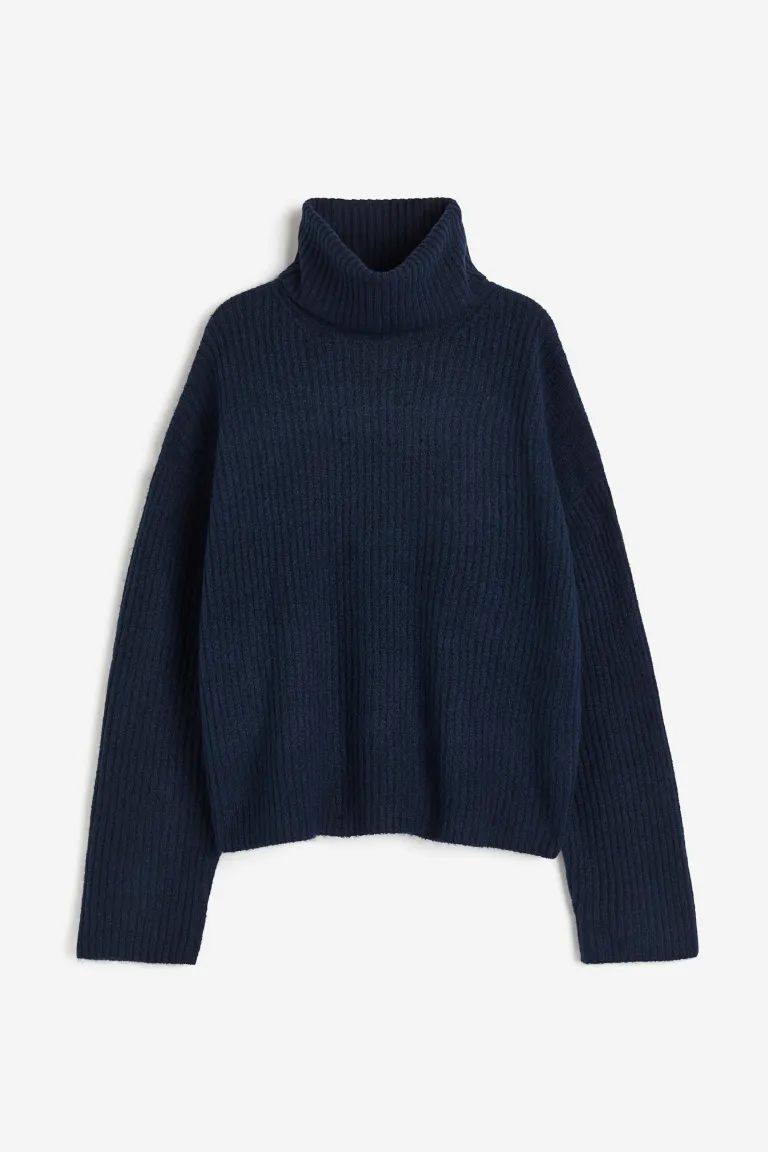 Oversized polo-neck jumper - Navy blue - Ladies | H&M GB | H&M (UK, MY, IN, SG, PH, TW, HK)