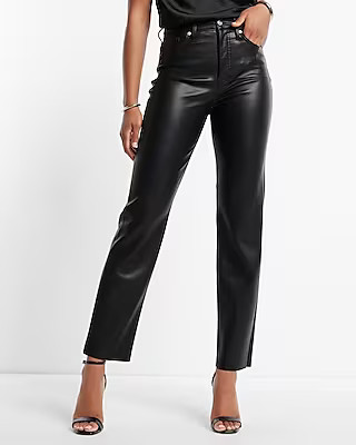 Super High Waisted Faux Leather Modern Straight Pant | Express