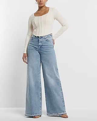 Super High Waisted Light Wash Baggy Wide Leg Jeans | Express