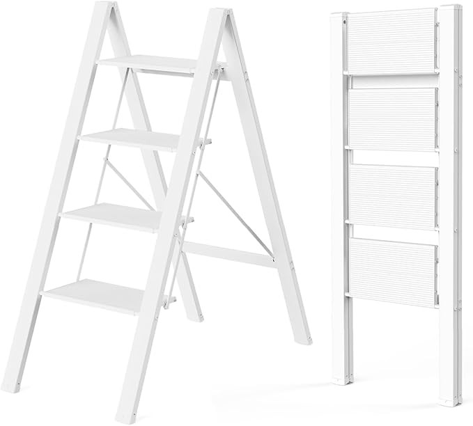 WOA WOA 4 Step Ladder, Foldable Step Stool, Aluminum Lightweight Ladder for Home Kitchen Closet, ... | Amazon (US)