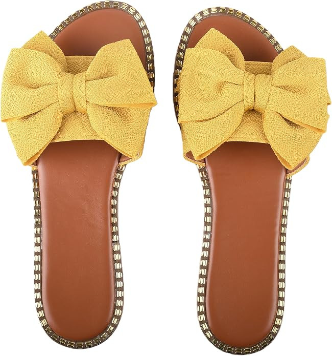 Women's Bow Knot Slides Cute Dressy Casual Flat Sandals Open Toe Non-slip Sandals for Women Summe... | Amazon (US)