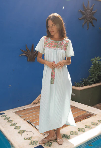 Liliana Teal Stripe Midi Dress | Mi Golondrina