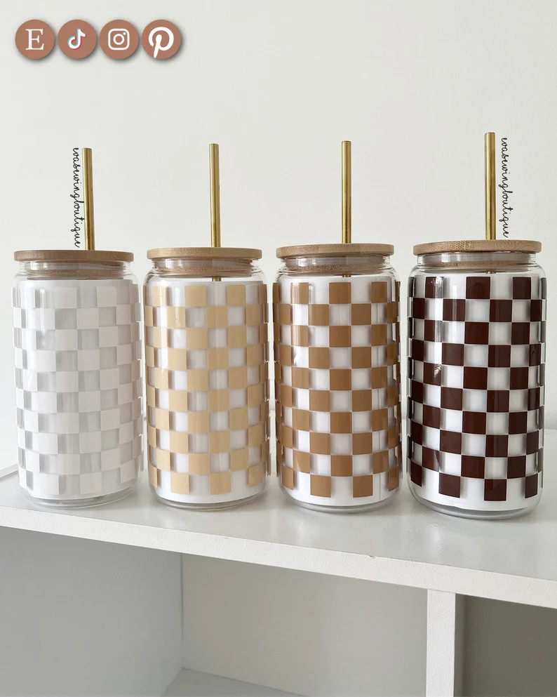 Beer Coffee Glass Can 16oz CHECKMATE Checkered Glass Can - Etsy | Etsy (US)