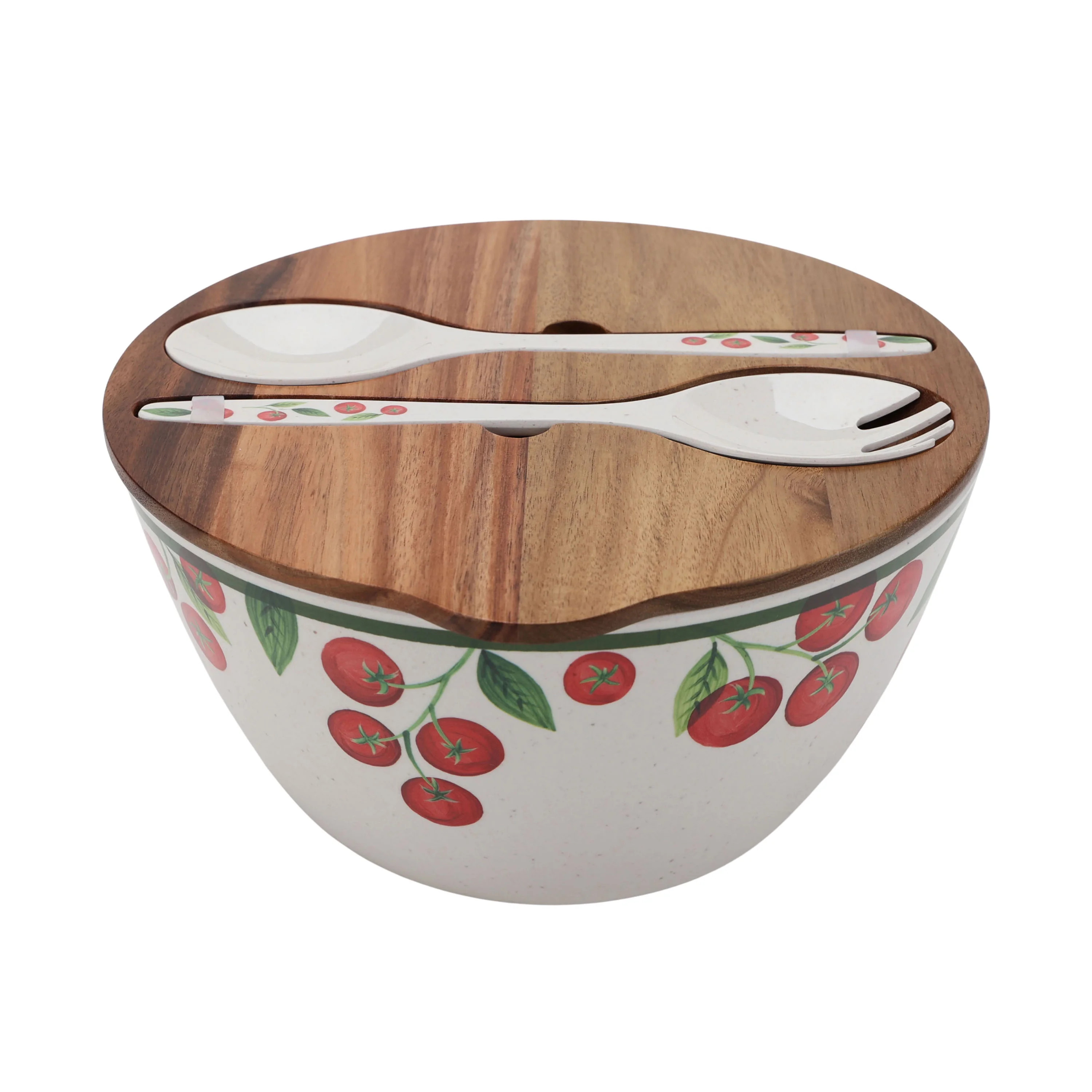 Better Homes and Gardens Bamboo Melamine Tomato Salad Bowl with Acacia Wood Lid and Utensil Set | Walmart (US)