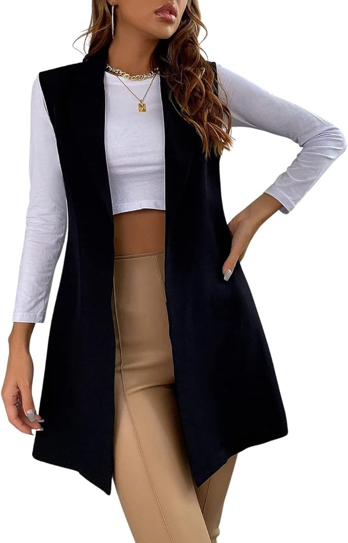 Verdusa Women's Open Front Sleeveless Lapel Collar Vest Blazer Jacket | Amazon (US)
