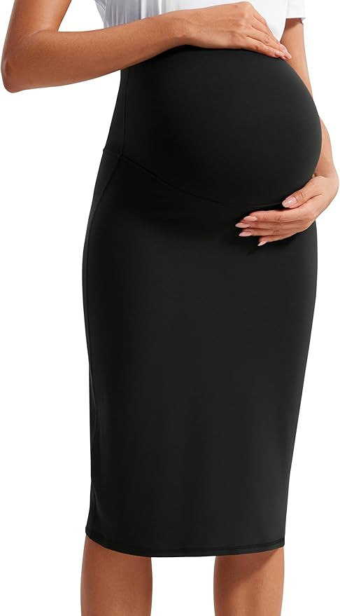 CRZ YOGA Women's Butterluxe Maternity Skirts Over The Belly Midi Stretchy Casual Pregnancy Skirt ... | Amazon (US)