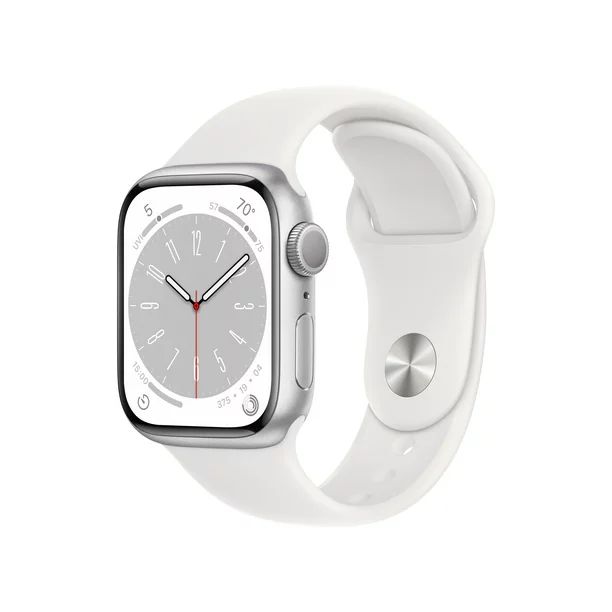 Apple Watch Series 8 GPS 41mm Silver Aluminum Case with White Sport Band - S/M | Walmart (US)