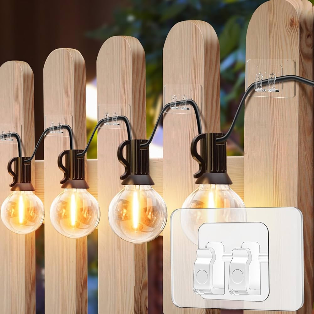 Hooks for Outdoor String Lights-100Pcs Heavy Duty Hooks with Adhesive Strips，No Holes, No Tools... | Amazon (US)