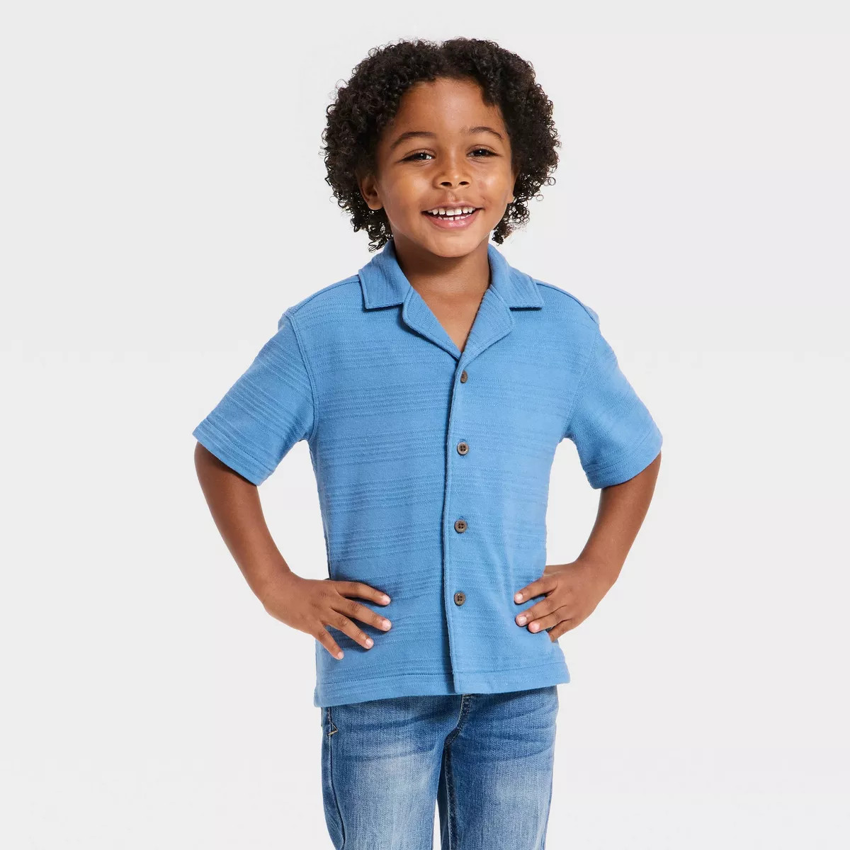 Toddler Boys' Short Sleeve Button-Down Shirt - Cat & Jack™ Blue 12M | Target
