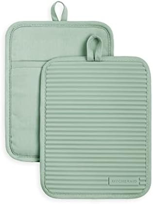 KitchenAid Ribbed Soft Silicone Pot Holder Set, Pistachio | Amazon (US)