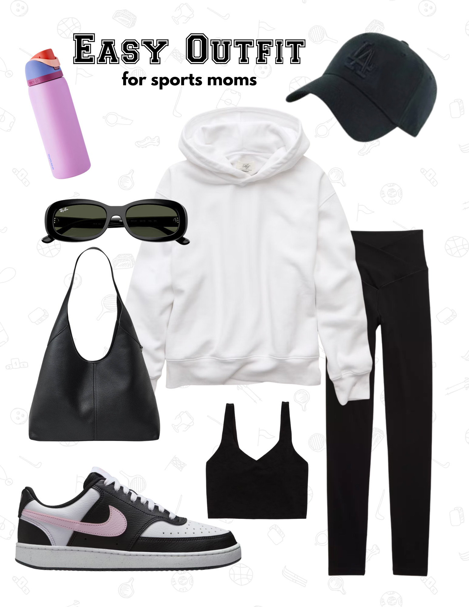 Sports mom uniform = comfy, cute, and ready to go.
From early practices to late games, this is my grab-and-go outfit: soft leggings, a cozy hoodie, my Los Angeles Dodgers hat, slouchy purse, Owala bottle, Ray-Ban sunnies, and Nike sneakers. Comfortable enough for the bleachers, cute enough for coffee after 🖤
Shop my full sports mom outfit below!
#sportsmom #momuniform #athleisuremom #ballfieldstyle #momlife #ootdmom #ltkit #ltkfinds #ltkstyle #nikeoutfit #rayban #owala #momfashion #casualmom 

 #LTKgrwm #LTKootd #LTKmomlife