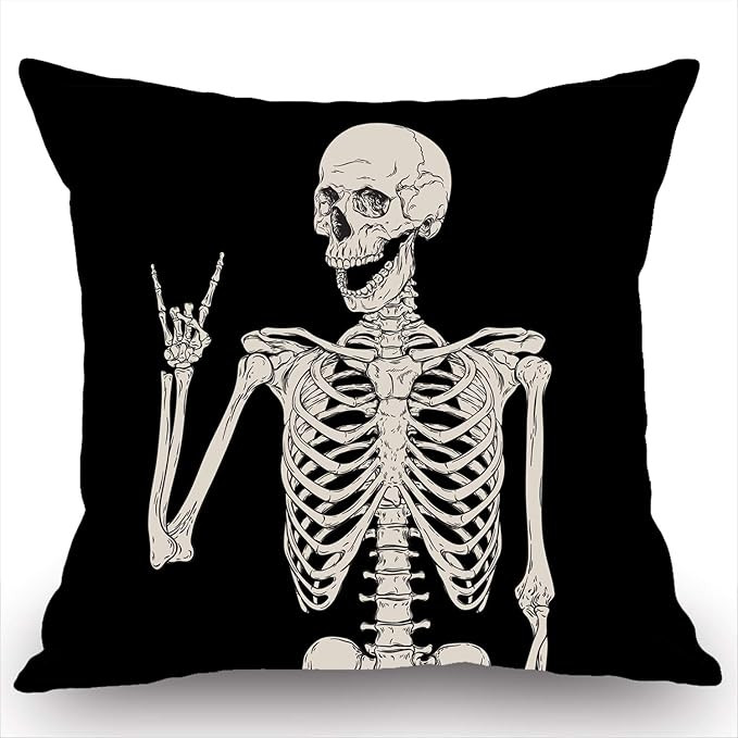 Swono Skull Human Skeleton Throw Pillow Cover Human Skeleton Posing Cotton Linen Decorative Pillo... | Amazon (US)