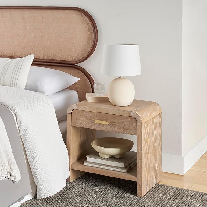 Nourison Home 18" Off-White Round Metal Table Lamp for Bedroom, Living Room, Dining, Entryway | Amazon (US)