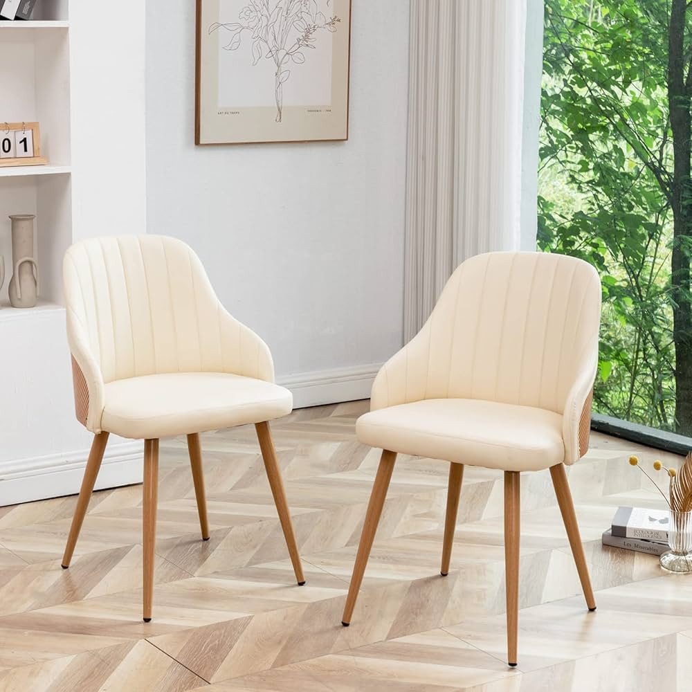 YOUUGIOR Modern Dining Room Chairs Set of 2, Mid Century Leather Upholstered Accent Arm Desk Chai... | Amazon (US)